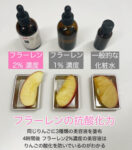 フラーレン2％・1％濃度と一般化粧水を使ったりんごの酸化比較実験画像